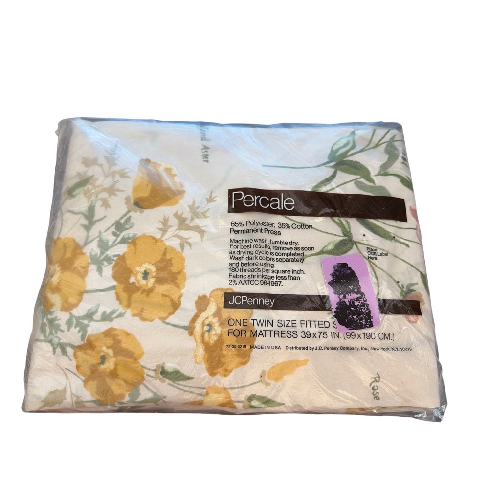 Vintage JCPenney Fitted Sheet Twin Floral Cottagecore Grandmacore Retro 70s